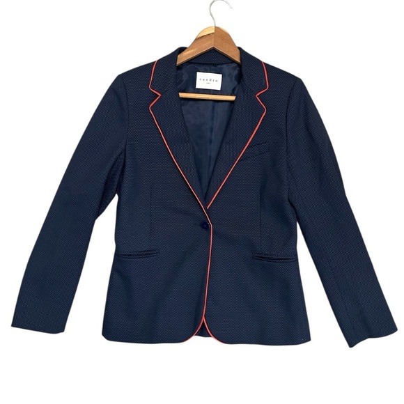 Sandro size 36 EUC Prepy mini polka dot Blue and Red Blazer- preppy academia - Picture 2 of 16